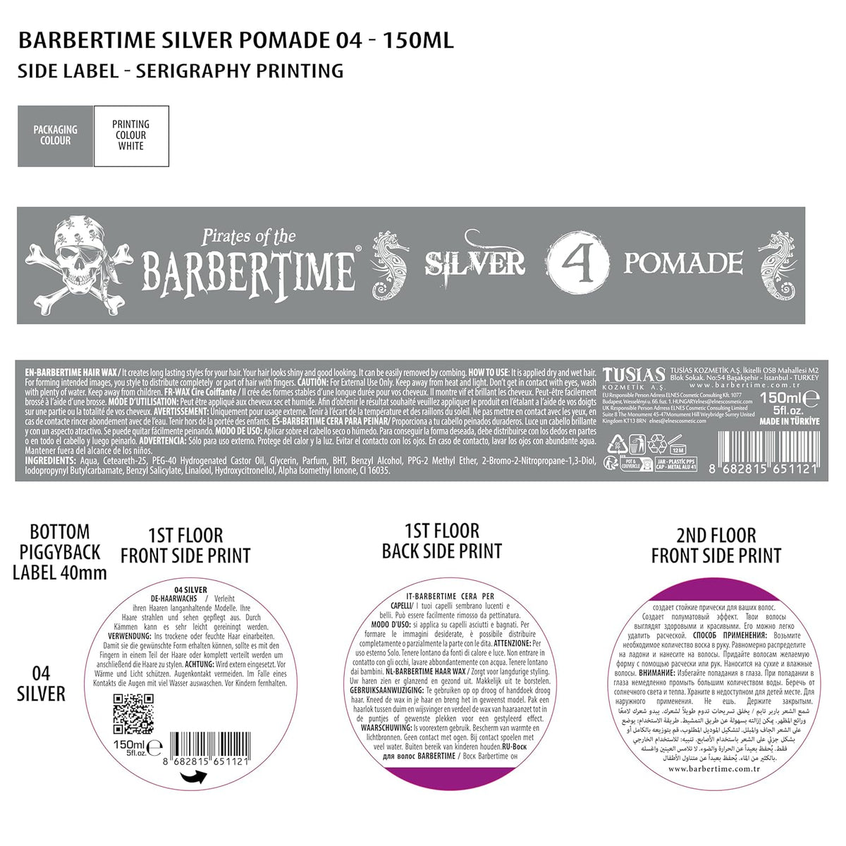 Barbertime Silver No.4 Pomade – Starker Halt & Flieder-Duft (150ml)