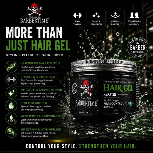 Barbertime Haargel Keratin (300ml) – Starker Halt & Glanz mit Pflege