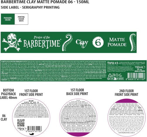 Barbertime Matte Clay Pomade Green No.6 – Starker Halt & Apfelduft (150ml)