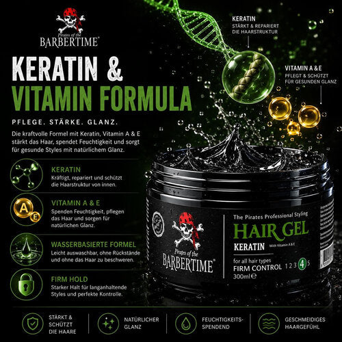 Barbertime Haargel Keratin (300ml) – Starker Halt & Glanz mit Pflege