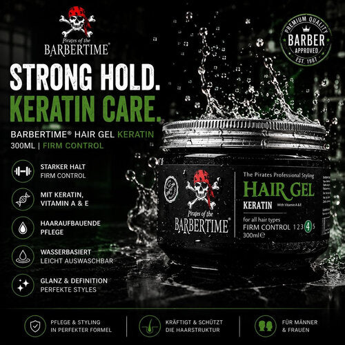 Barbertime Haargel Keratin (300ml) – Starker Halt & Glanz mit Pflege