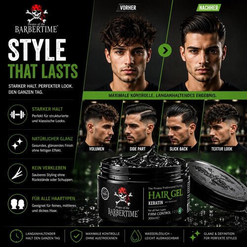Barbertime Haargel Keratin (300ml) – Starker Halt & Glanz mit Pflege
