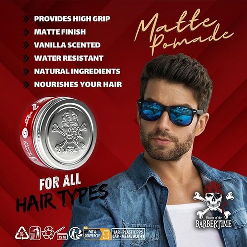 Barbertime Matte Pomade Red No.5 – Starker Halt & Vanilleduft (150ml)