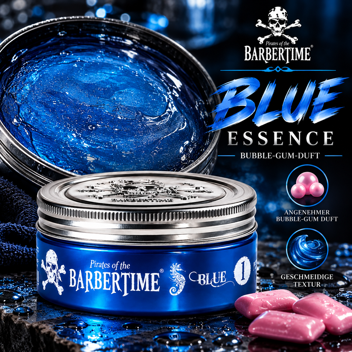Barbertime Aqua Pomade Blue No.1 – Maximaler Halt & Bubble-Gum-Duft (150ml)