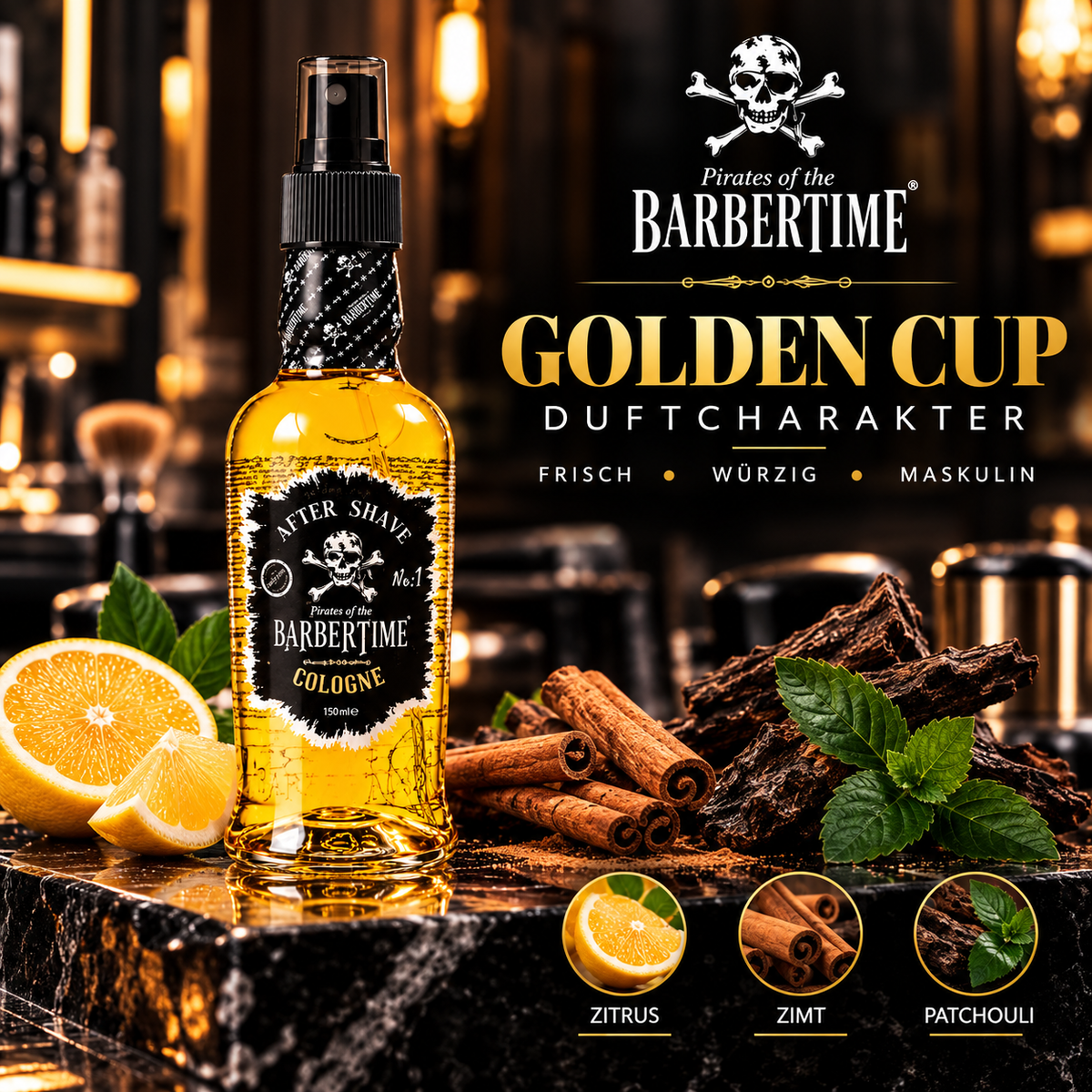 Barbertime Aftershave Cologne Golden Cup No.1 – Edler Herrenduft 150ml