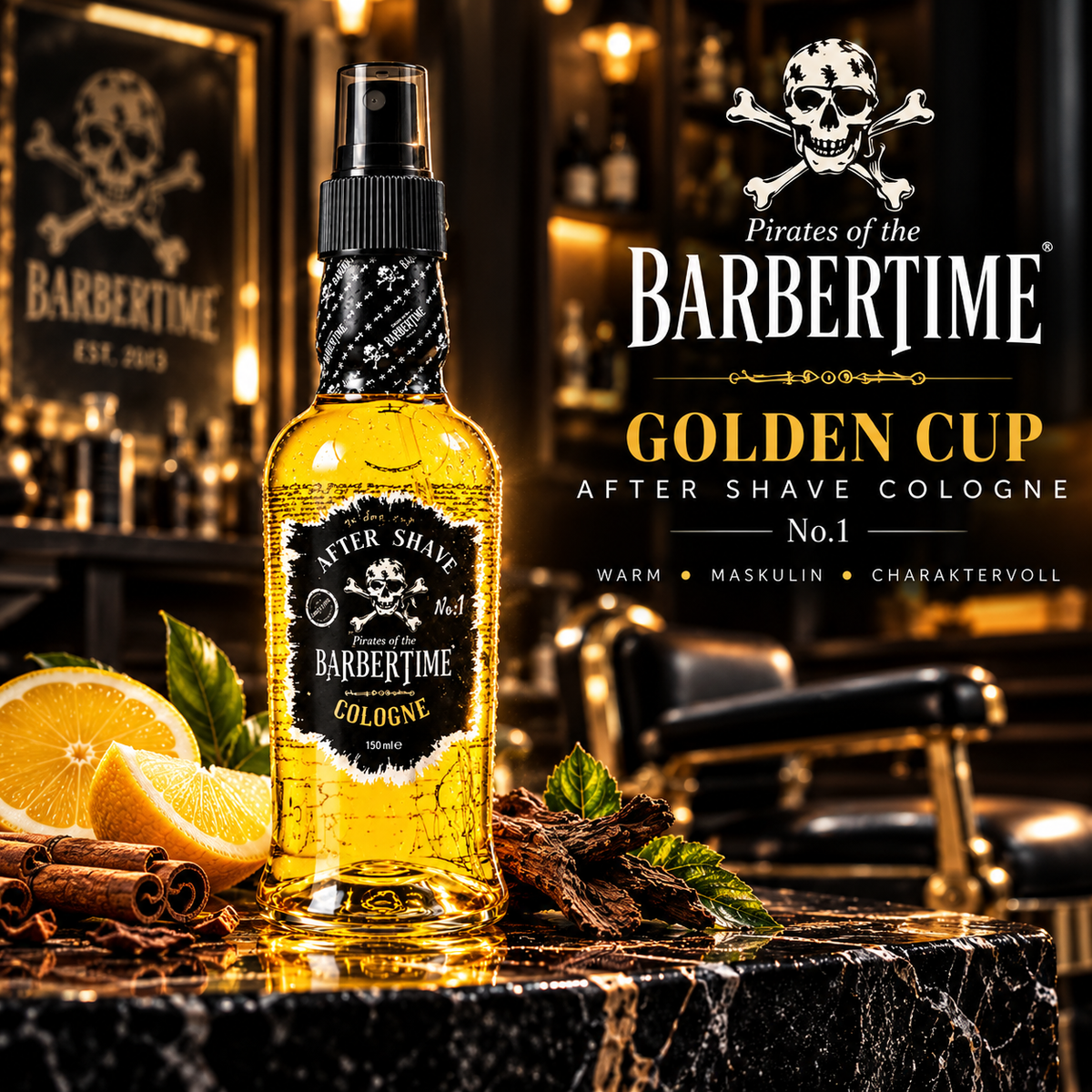 Barbertime Aftershave Cologne Golden Cup No.1 – Edler Herrenduft 150ml