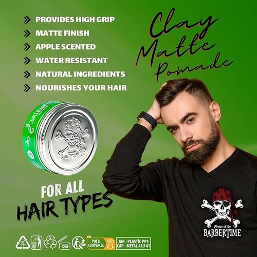 Barbertime Matte Clay Pomade Green No.6 – Starker Halt & Apfelduft (150ml)