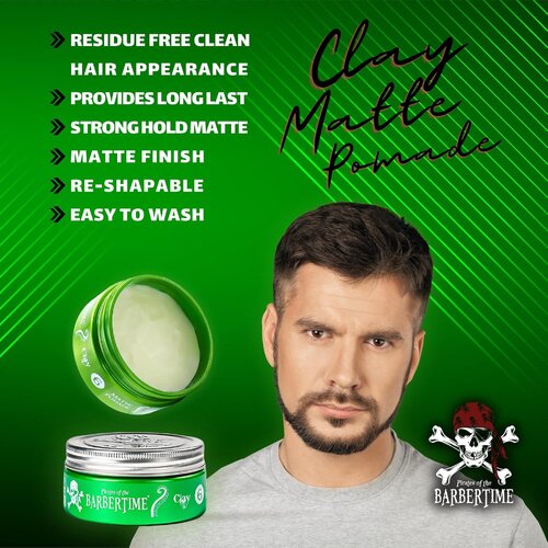 Barbertime Matte Clay Pomade Green No.6 – Starker Halt & Apfelduft (150ml)