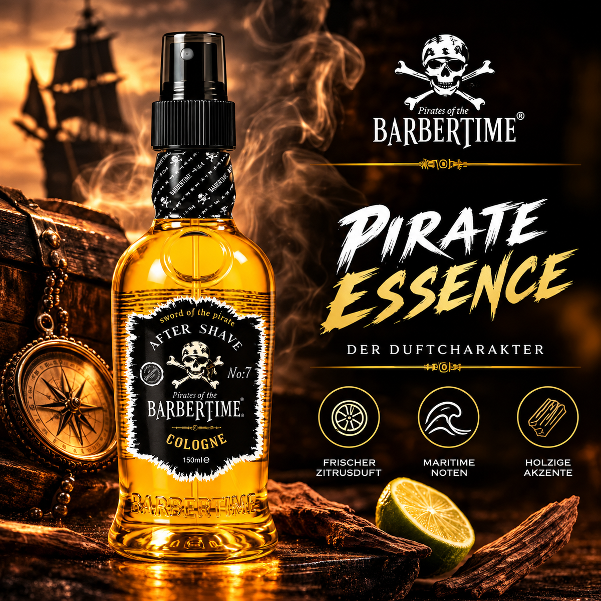 Barbertime Aftershave Cologne 150ml - No.7 Sword Of The Pirate