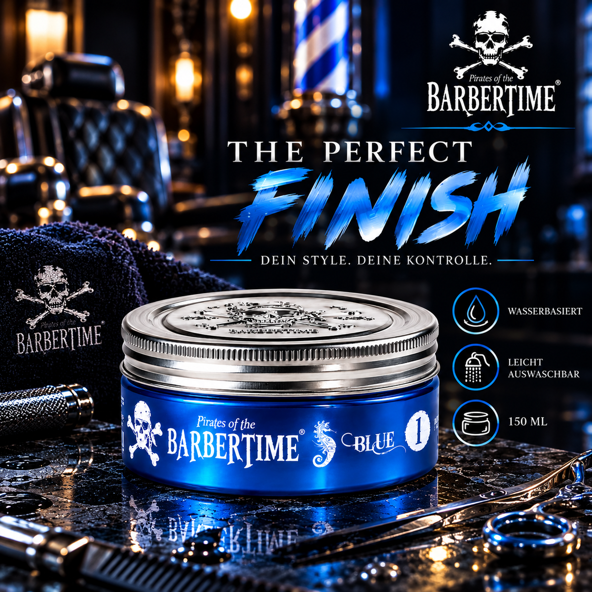 Barbertime Aqua Pomade Blue No.1 – Maximaler Halt & Bubble-Gum-Duft (150ml)