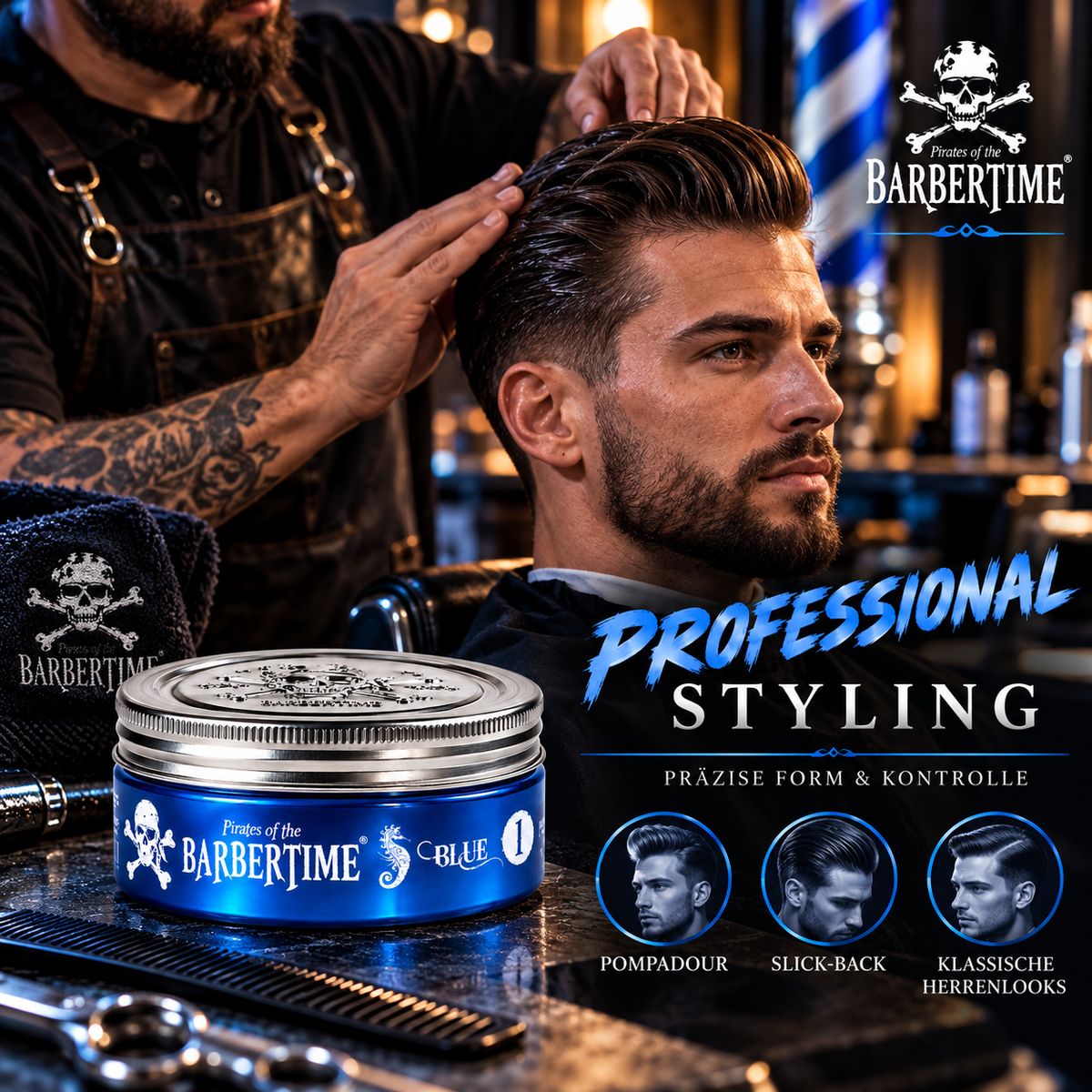 Barbertime Aqua Pomade Blue No.1 – Maximaler Halt & Bubble-Gum-Duft (150ml)