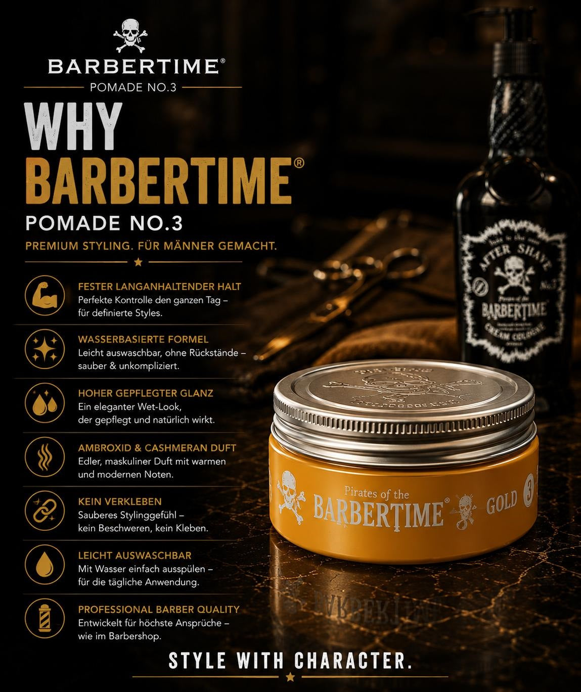 Barbertime Gold No.3 Pomade – Hoher Glanz & edler Duft (150ml)