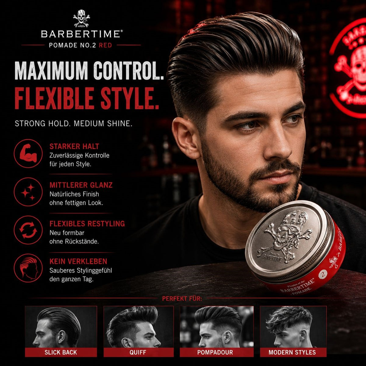 Barbertime Red No.2 Pomade – Fester Halt & Mango-Duft (150ml)