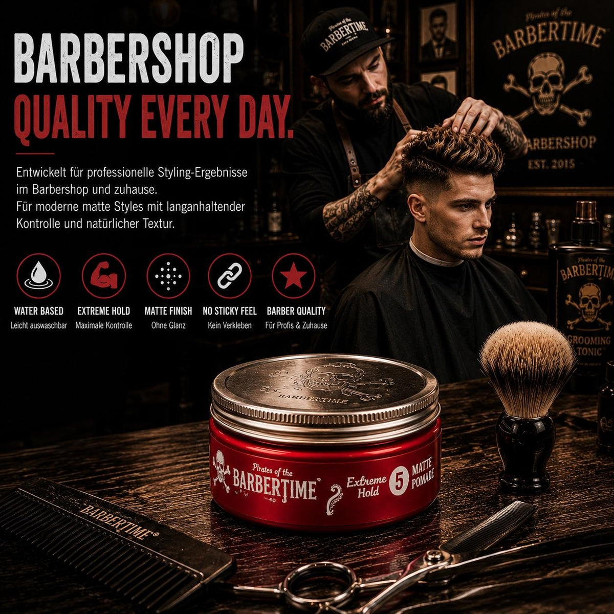 Barbertime Matte Pomade Red No.5 – Starker Halt & Vanilleduft (150ml)