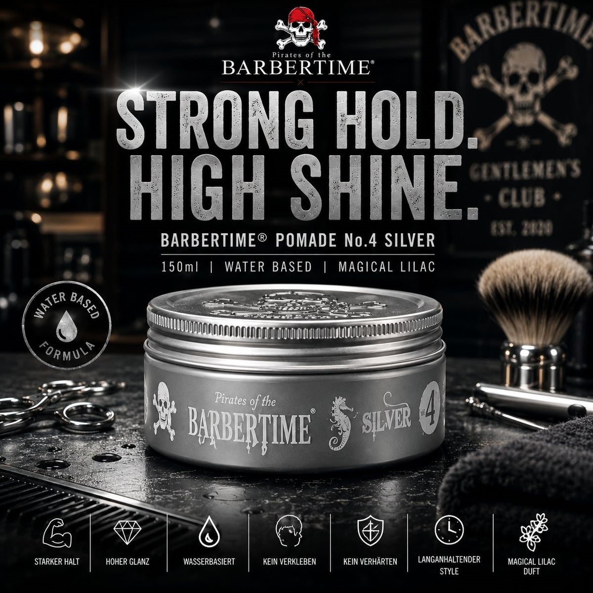 Barbertime Silver No.4 Pomade – Starker Halt & Flieder-Duft (150ml)