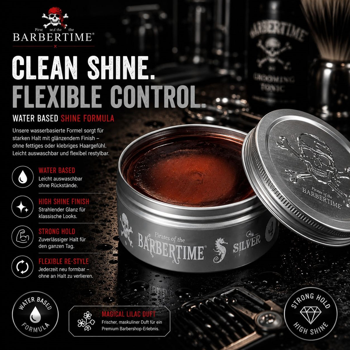 Barbertime Silver No.4 Pomade – Starker Halt & Flieder-Duft (150ml)