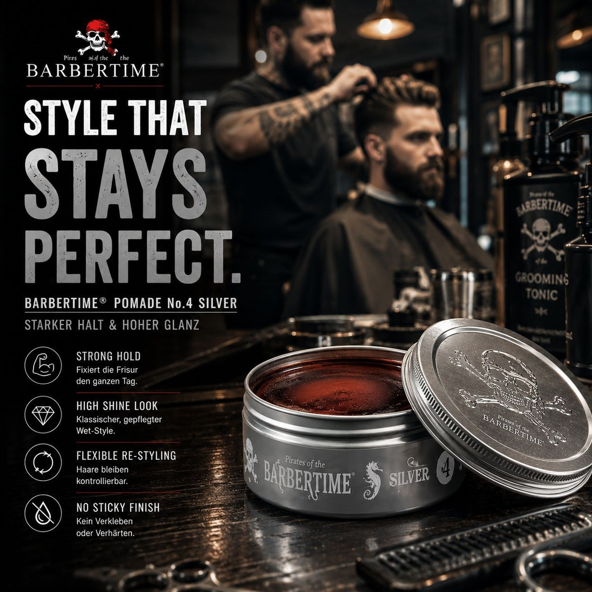 Barbertime Silver No.4 Pomade – Starker Halt & Flieder-Duft (150ml)