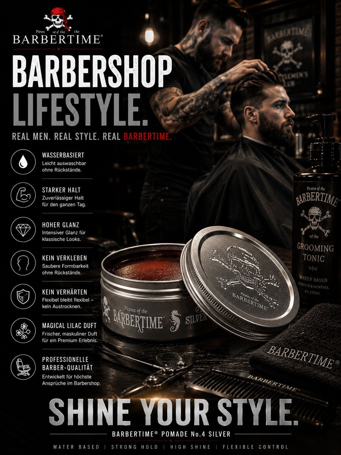 Barbertime Silver No.4 Pomade – Starker Halt & Flieder-Duft (150ml)