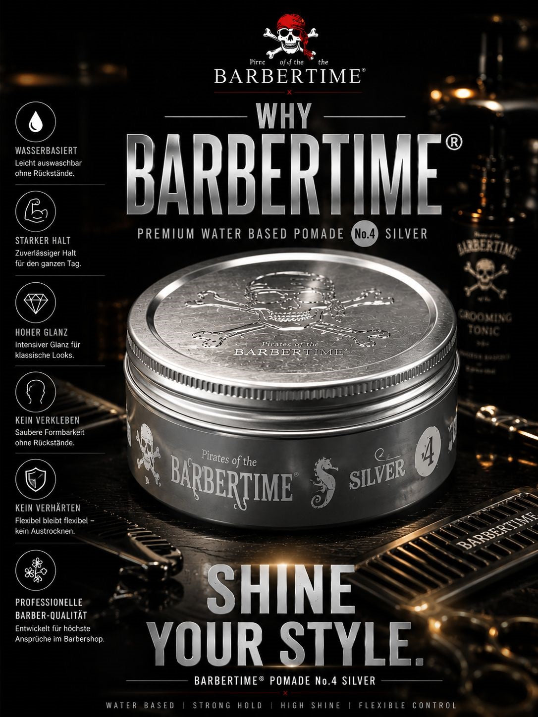Barbertime Silver No.4 Pomade – Starker Halt & Flieder-Duft (150ml)